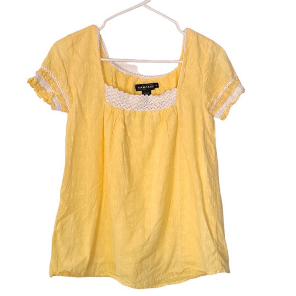 Rampage Womens Short Ruffle Sleeve Square Neck‎ Blouse Yellow Sz S
